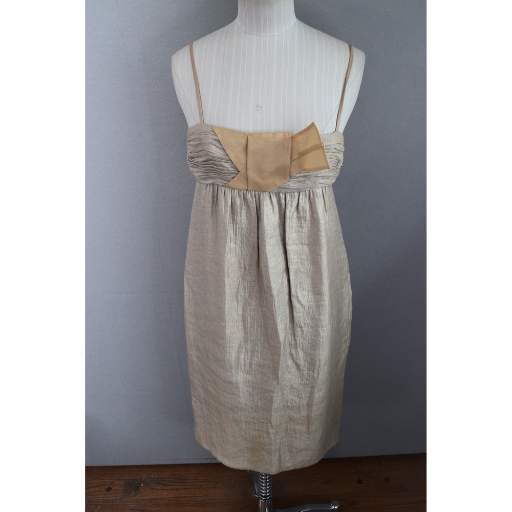 BCBGIRLS Y2K Cocktail Dress XS Champagne Gold Silk Bow Empire Waist Party